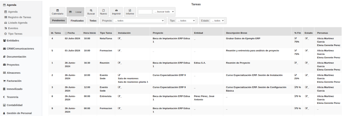 Filtrado de Tareas de Agenda